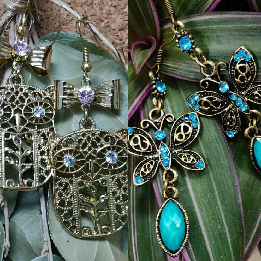 Owl and Butterfly Dangle Earrings